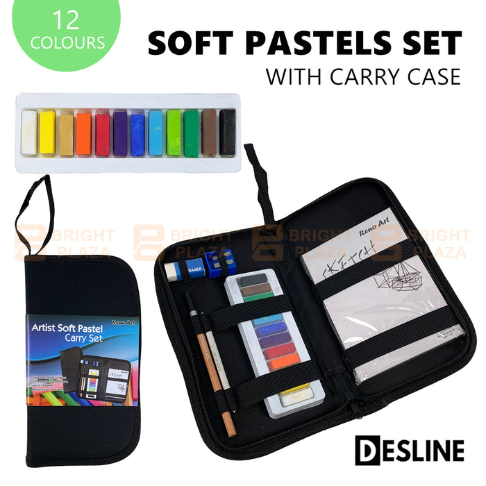 Basic Pastel Set with Carry Case Coloured Soft Pastels Art Artist Drawing Sketch Chalk