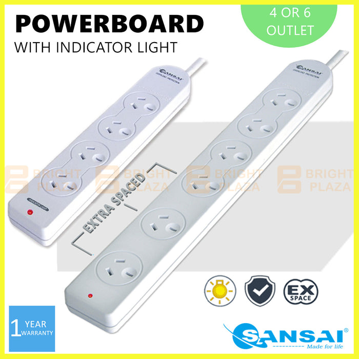 4/6 Way Outlet Power Board Powerboard Sockets Power Point Extension Space Saving