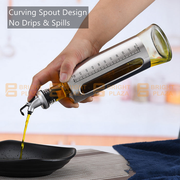 Glass Oil Dispenser Spout Olive Vinegar Pourer Stainless Steel Coating Kitchen Bottle