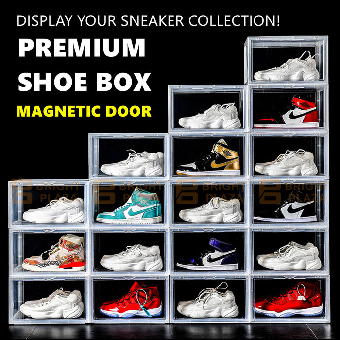 Premium Sneaker Display Shoe Box Storage Case Clear Plastic Boxes Side Stackable