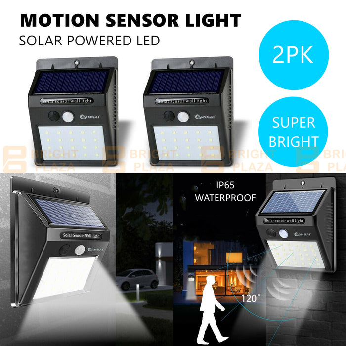 2PK 20 LED Solar Powered PIR Motion Sensor Light Garden Outdoor Security Lights
