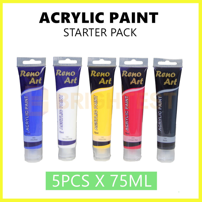 5 x 75ml Acrylic Paint Starter Pack Set Painting Tubes Artist Kids Artwork Black White