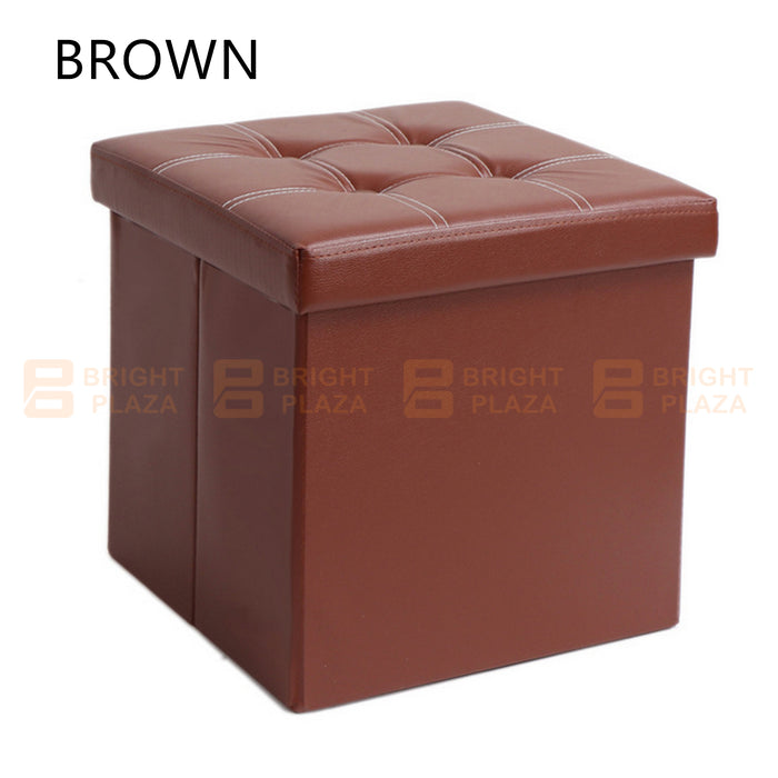 Folding Ottoman Storage Cube Footstool Stool Box Pouf Seat Bench Faux Leather