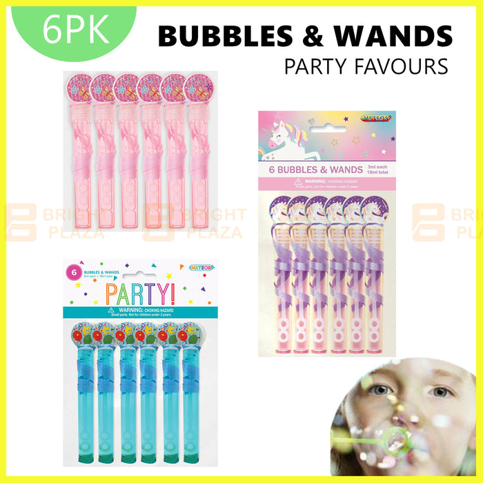 6 x Mini Bubbles & Wands Unicorn Pink Blue Birthday Party Favours Loot Treat Bag