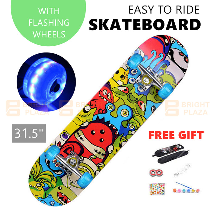 Kids Teenagers Skateboard Beginner to Pro Boards Outdoor Light Up Wheels Monster