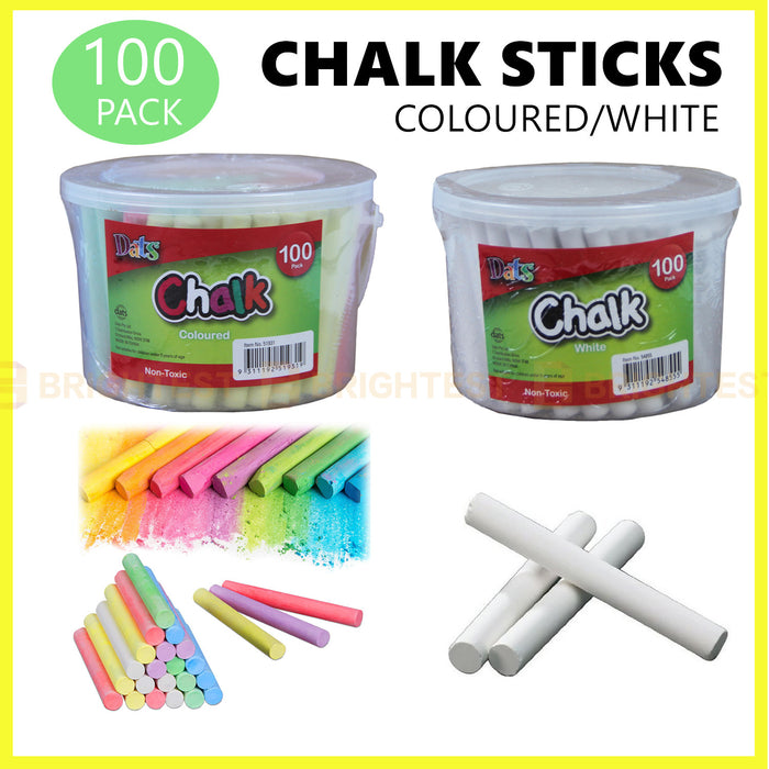 100pcs Coloured or White Chalk Sticks Classic Craft Kids Art School Blackboard Bucket