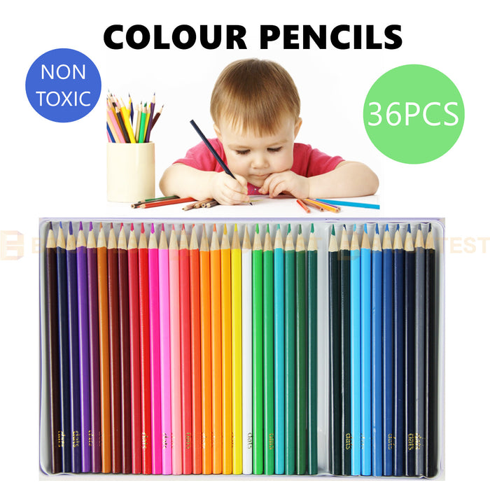 36pcs Colouring Colour Pencils Set Art Supplies Metal Tin Case Sketch Draw Coloured