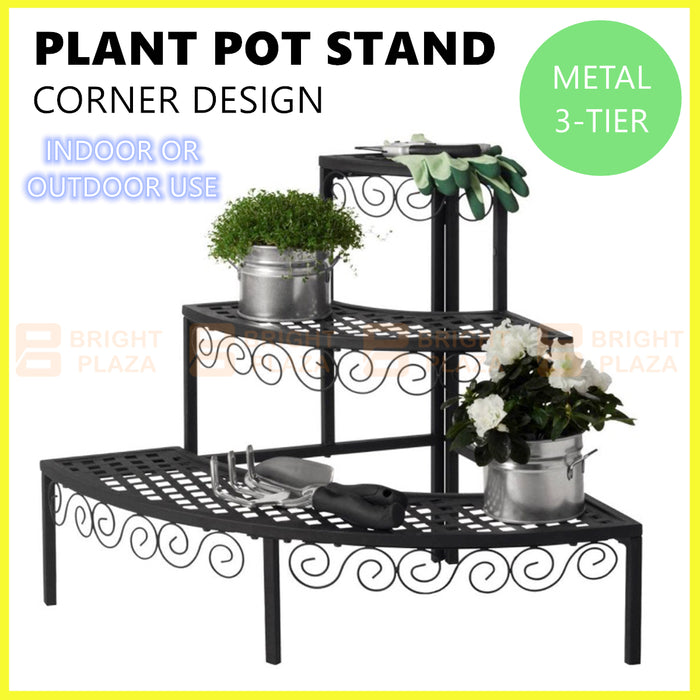3 Tier Metal Plant Stand Flower Pot Planter Display Rack Garden Balcony Corner Shelf
