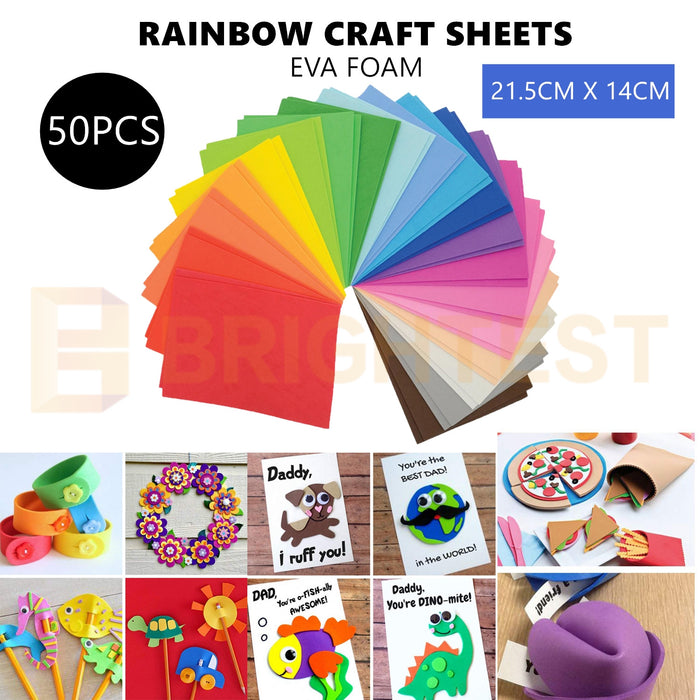 50pcs Rainbow EVA Foam Craft Sheets Fun Paper Handmade Art Kids Assorted Colours