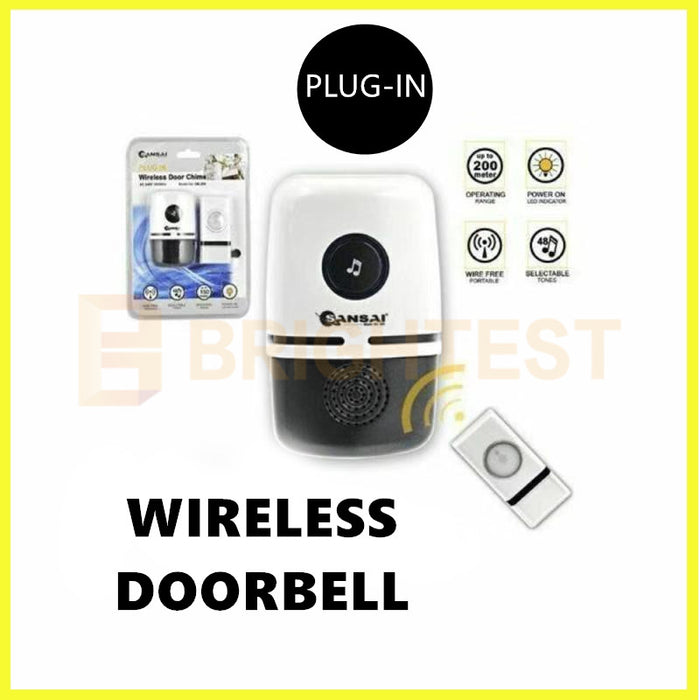 Plug In Wireless Door Bell Chime Alert Ring Alarm Doorbell 48 Music Tones 200m