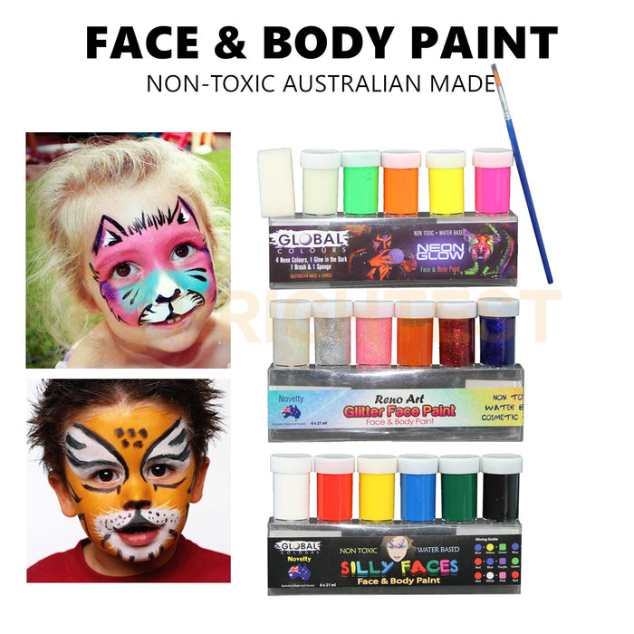 Face and Body Paint Sets Kit Body Art Party Costume Painting Solid Glitter Neon Glow