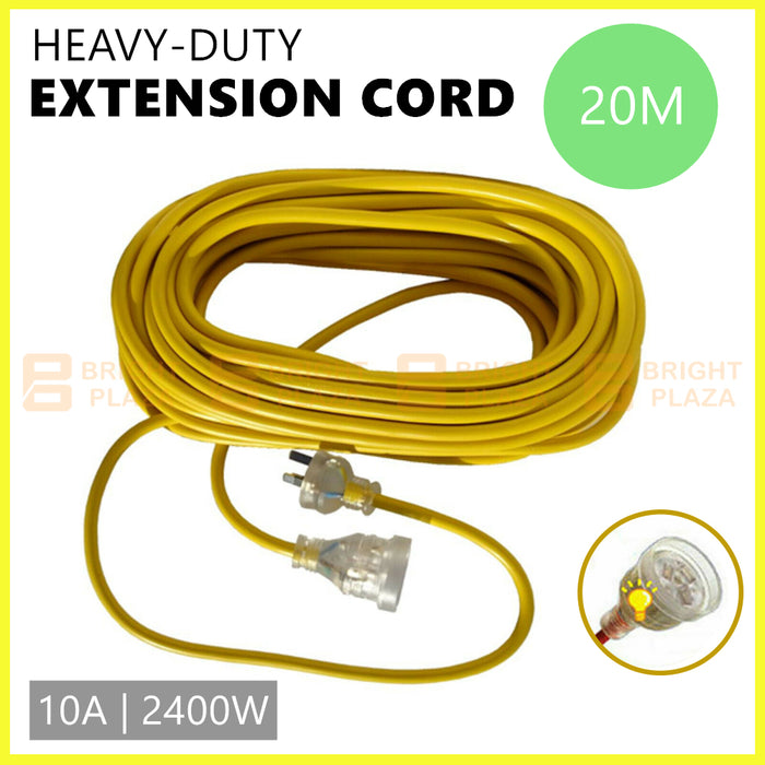 20m Heavy Duty Power Extension Cord Cable Lead 240V Electric Power Connection 10A