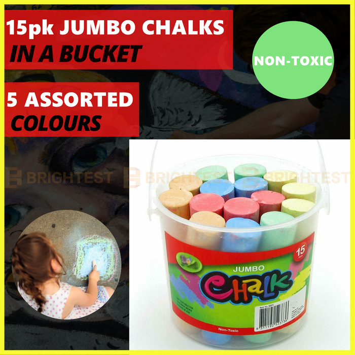 15pk Jumbo Coloured Chalk Chalks Craft Kids Art School Classroom Blackboard Bucket