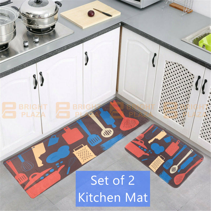 2PCS Set Non-Slip Home Floor Kitchen Mat Carpet Rug Door Bathroom Soft Runner