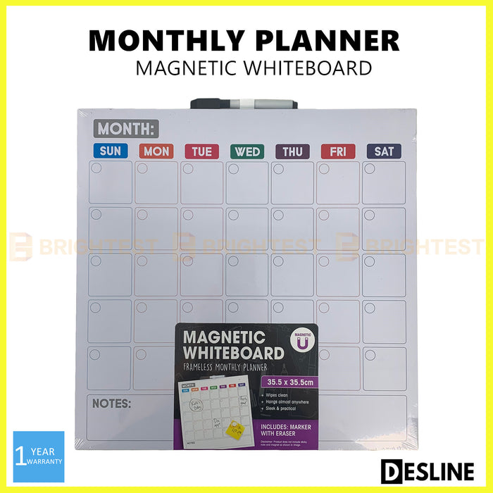 Magnetic Calendar Monthly Planner Frameless Whiteboard Wall Organiser Marker