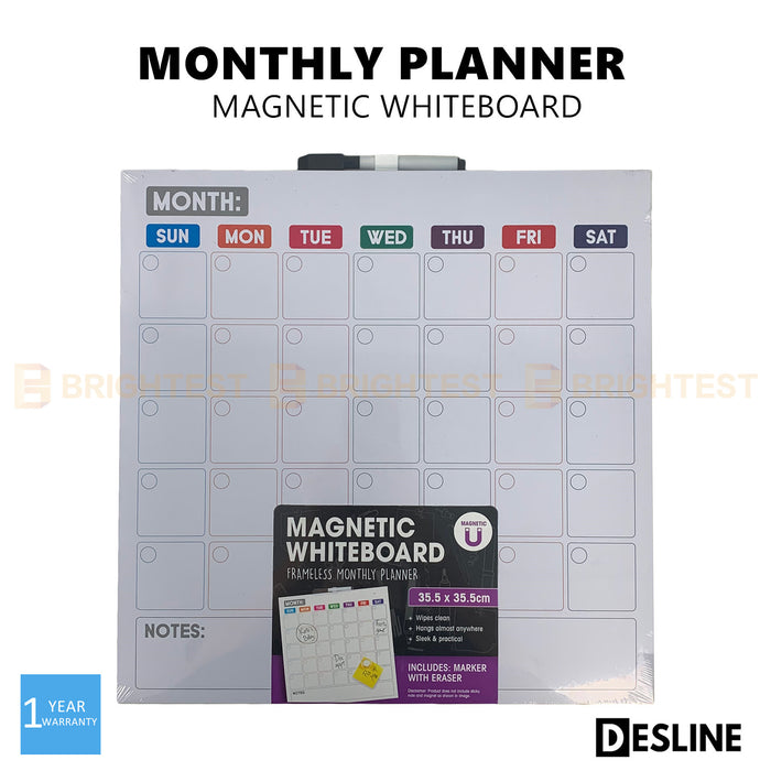 Magnetic Calendar Monthly Planner Frameless Whiteboard Wall Organiser Marker
