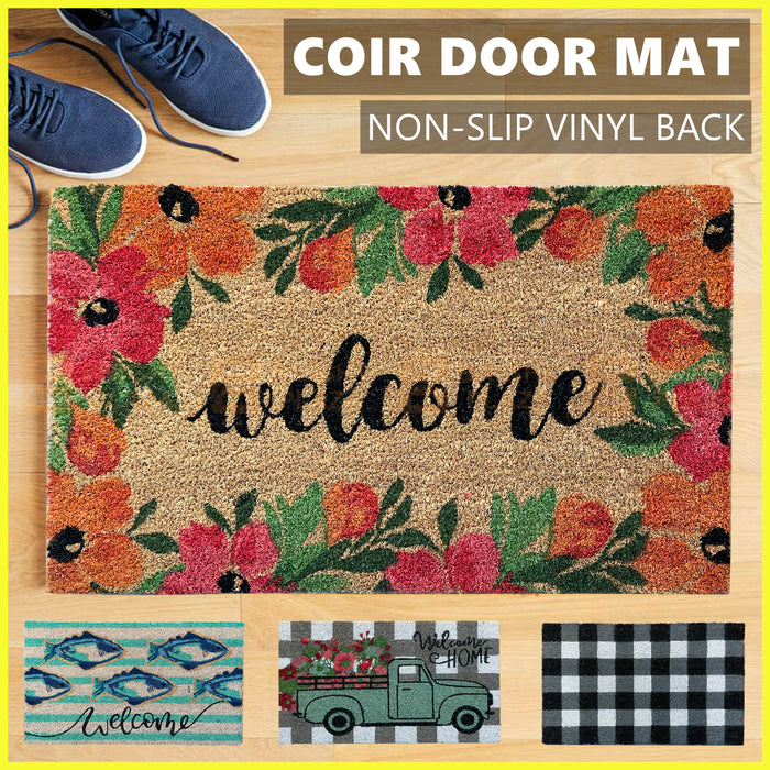 Natural Coir Door Mat Welcome Entry Front Home Floor Mats Non-Slip Back Outdoor