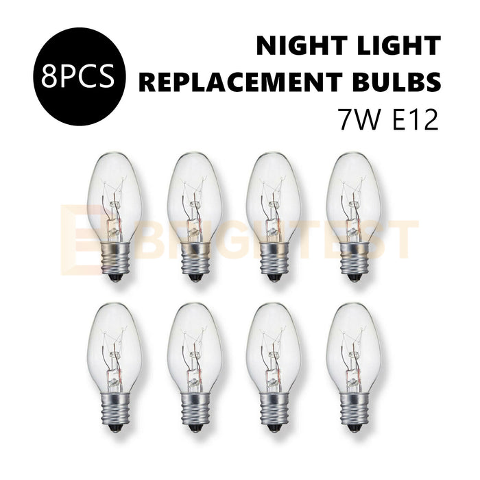 8pcs Clear Night Light Lamp Replacement Bulbs 7W E12 240V Small Screw On Bulb