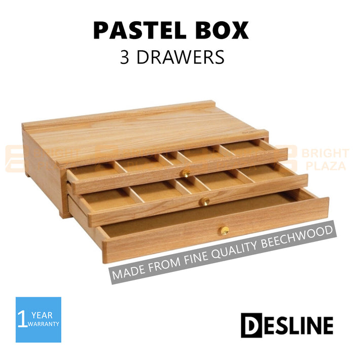 Artists 3 Drawer Wooden Pastel Box Case Beech Wood Pastels Storage Organiser Art