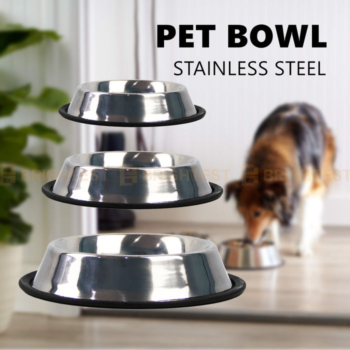 Stainless Steel Pet Bowl Water Bowls Portable Anti Slip Skid Feeder Dog Cat Plain