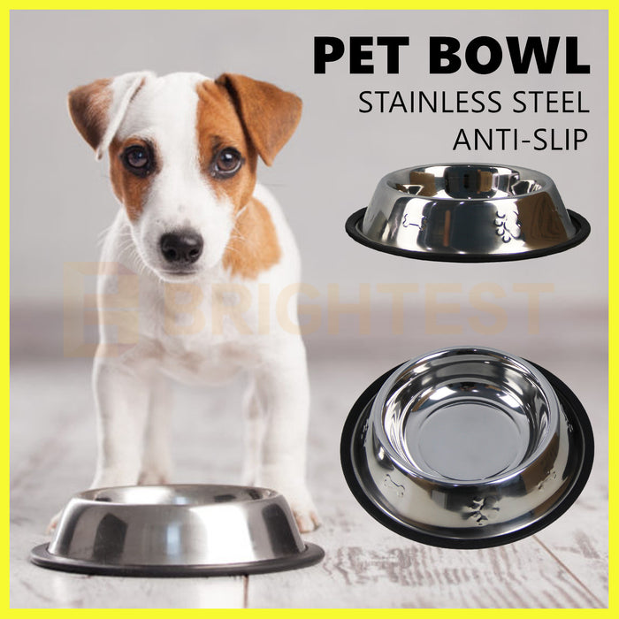 Stainless Steel Pet Bowl Water Bowls Portable Anti Slip Feeder Dog Cat Embossed