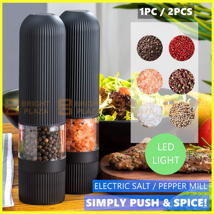 Electric Salt & Pepper Grinder Mill Shakers One Touch Push Button LED Light Battery
