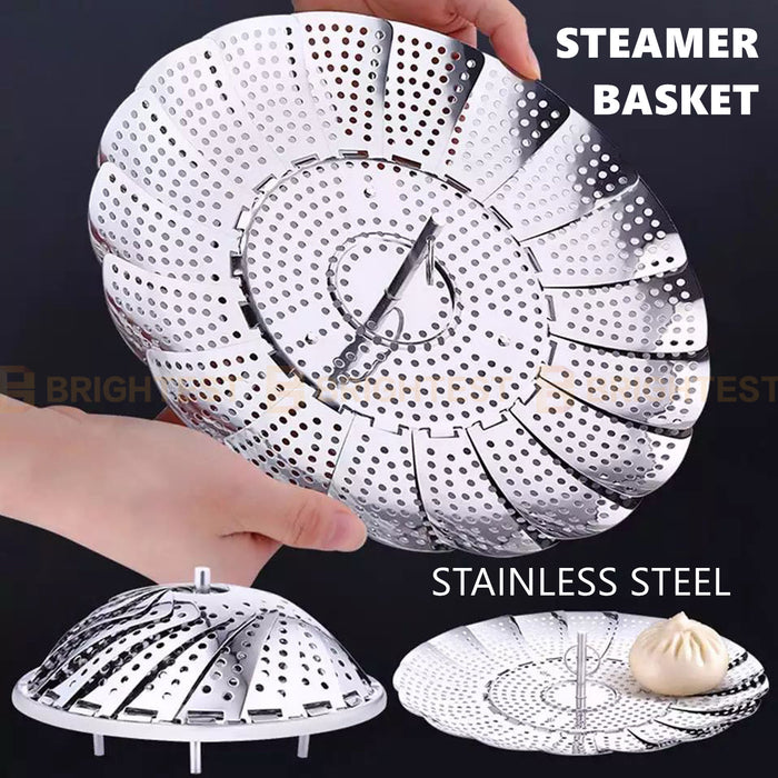 Stainless Steel Steamer Basket Folding Multi-Function Steam Tray Plate Vegetable
