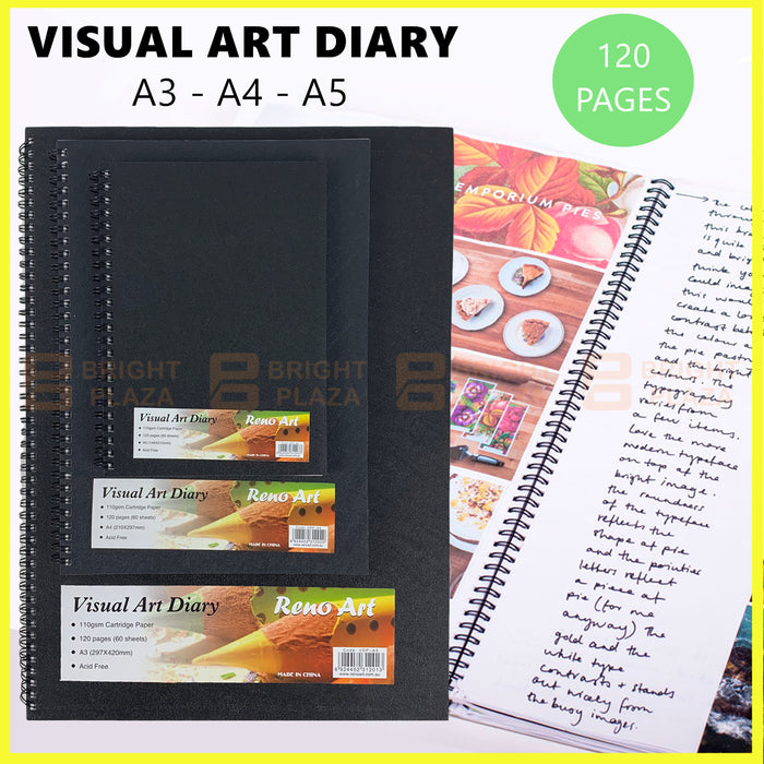 Visual Art Diary A3 A4 A5 Hardcover Black Spiral Wire 110gsm 120 Pages Draw Sketch