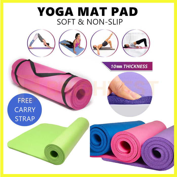 Thick Yoga Mat Pad Foam NBR Non-Slip Exercise Fitness Pilates Gym Durable Carry Strap