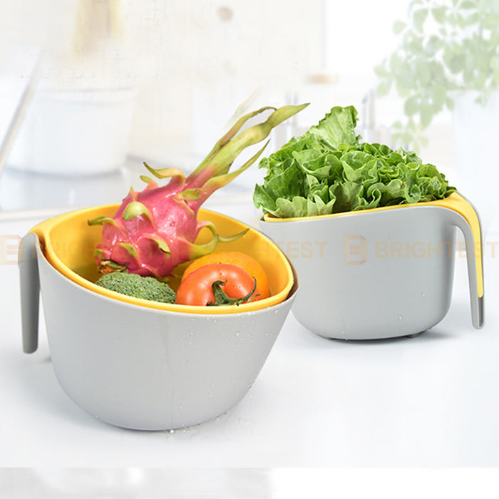 2pc Colander and Mixing Bowl Set Large Kitchen Strainer Jug Salad Bowl Handle