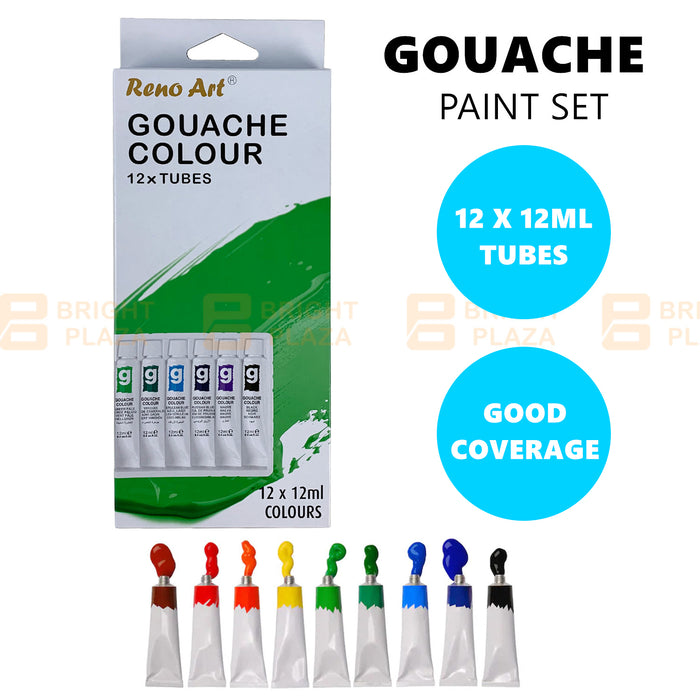 12 x 12ml Gouache Colour Paint Tubes Set Artist Art Paints Painting Student School