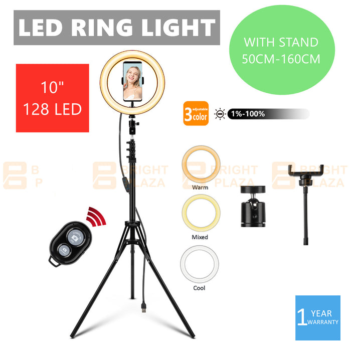 10” Dimmable LED Ring Light + 1.6m Tripod Stand Selfie Circle Lamp Makeup Studio