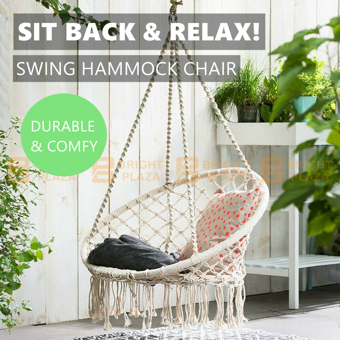 Large Hammock Chair Macrame Cotton Rope Swing Bed Relax Outdoor Hanging Seat