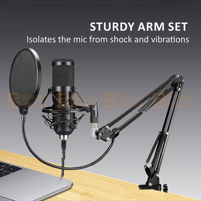 USB Condenser Microphone Studio Mic Vocal Recording Podcast With Pop Filter Arm