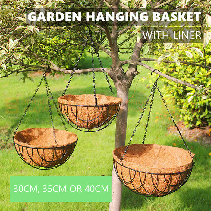 Garden Hanging Basket With Liner & Chain Flower Plant Pots Planters Baskets Coir