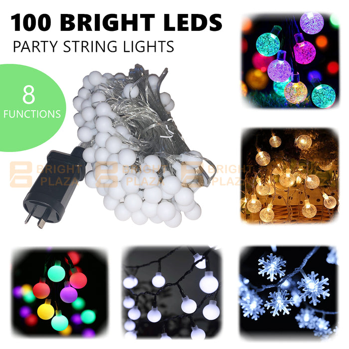 100 LED String Lights Outdoor Fairy Globe Bubble Light AC Powered Party Christmas