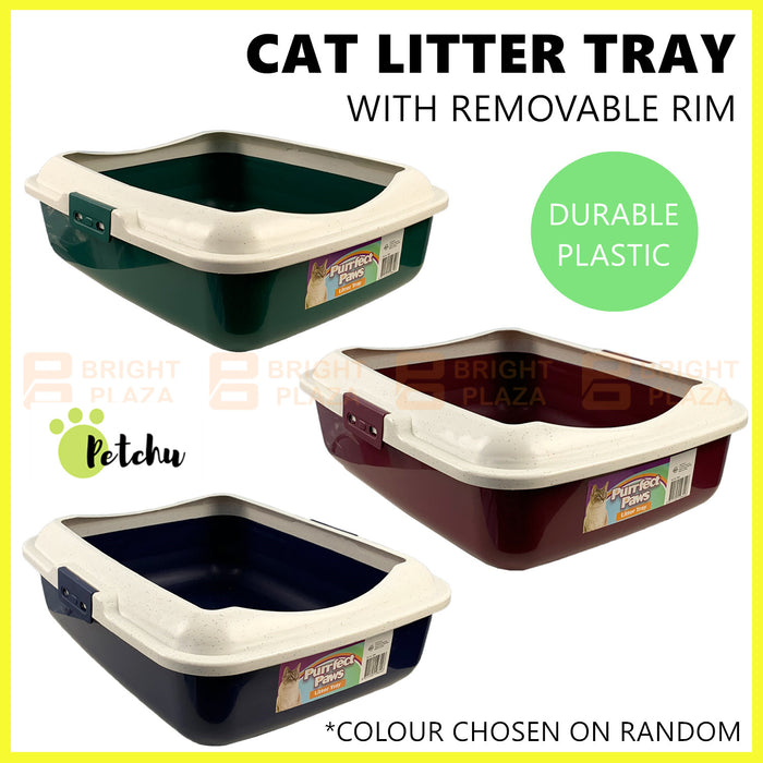 Pet Cat Kitten Litter Tray Pan Box with Rim Portable Plastic Kitty Toilet Hooded Large