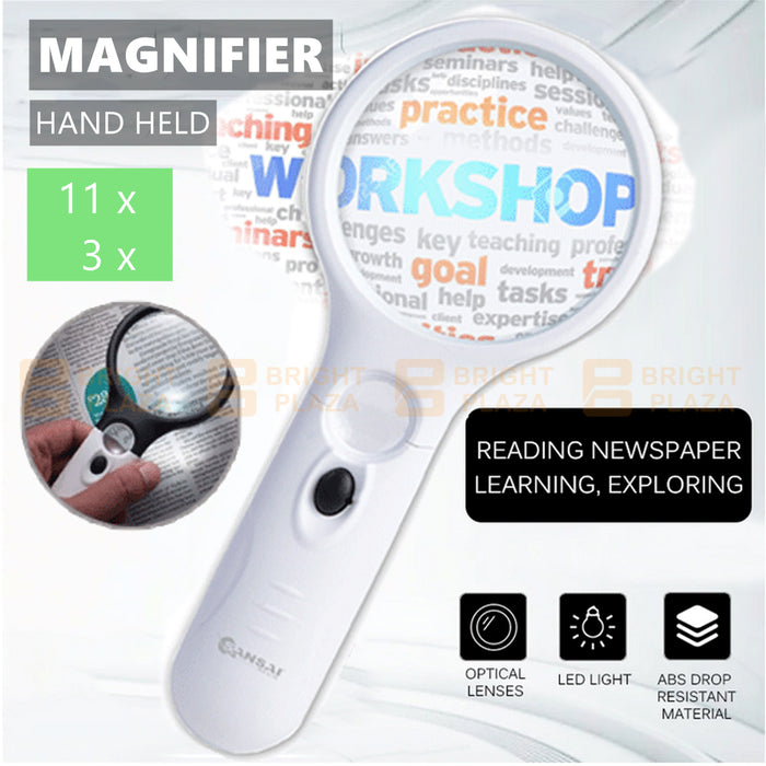 LED Lighted Hand Held Magnifier Magnifying Glass Handheld Reading Light Illuminate