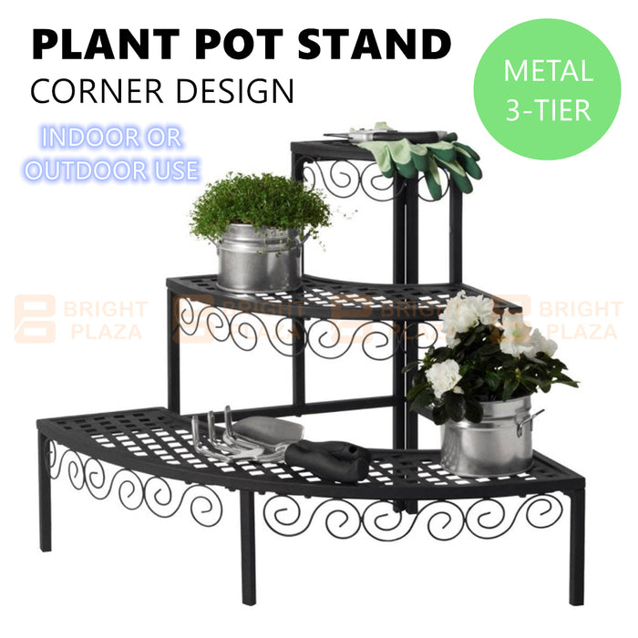 3 Tier Metal Plant Stand Flower Pot Planter Display Rack Garden Balcony Corner Shelf