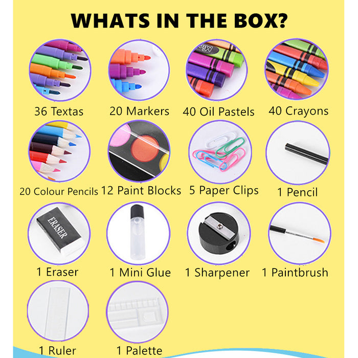 180PCS Kids Complete Art Set Box Case Paints Drawing Colour Pencils Pastels Artist Kit
