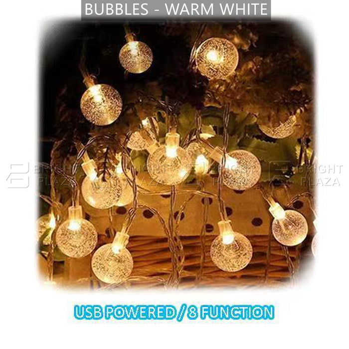 100 LED String Lights Outdoor Fairy Globe Bubble Light USB Powered Party Christmas