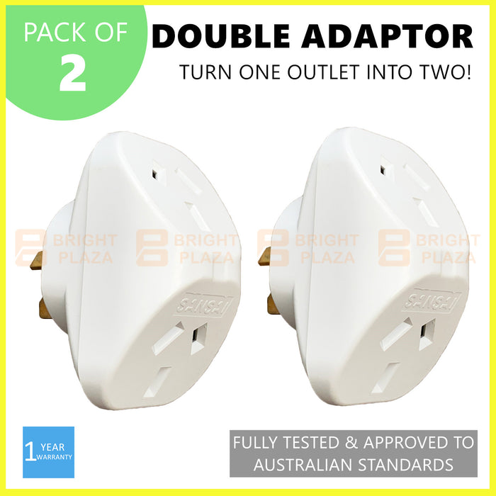 2 x Power Double Adaptor Triangular 2 Socket White Outlet Splitter Save Space Twin Pk