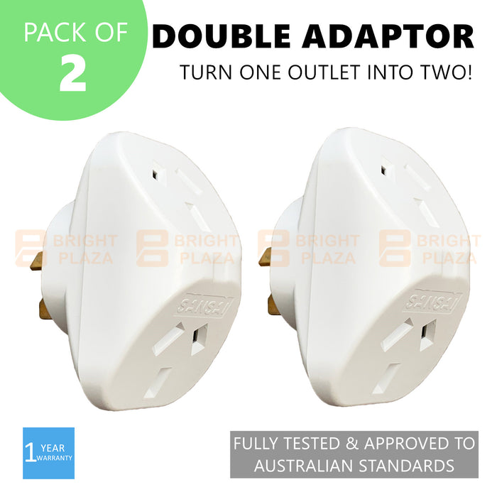 2 x Power Double Adaptor Triangular 2 Socket White Outlet Splitter Save Space Twin Pk