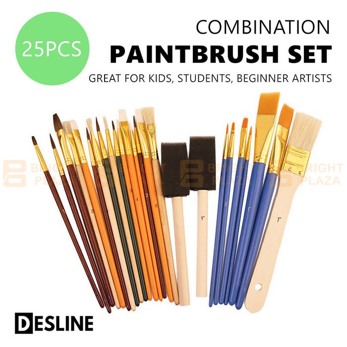 25pk Artist Paint Brush Paintbrush Set Painting Brushes Acrylic Watercolour Oil Art
