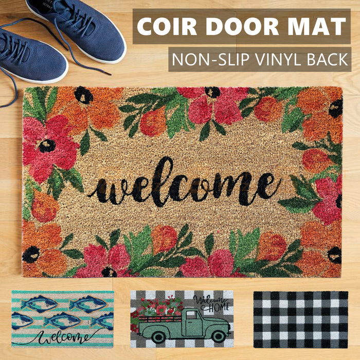 Natural Coir Door Mat Welcome Entry Front Home Floor Mats Non-Slip Back Outdoor