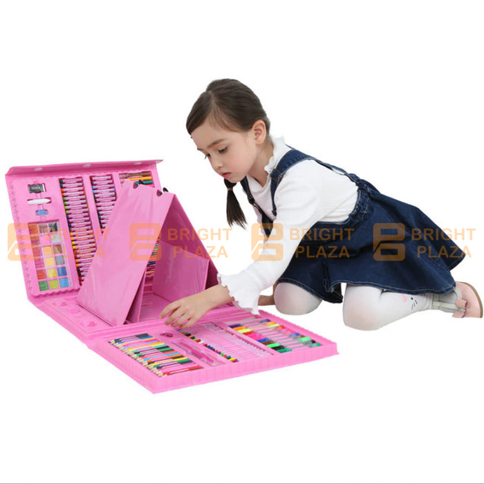 208PCS Kids Art Set Box Case Paint Draw Drawing Board Colour Pencils Pastels Artist Kit pop