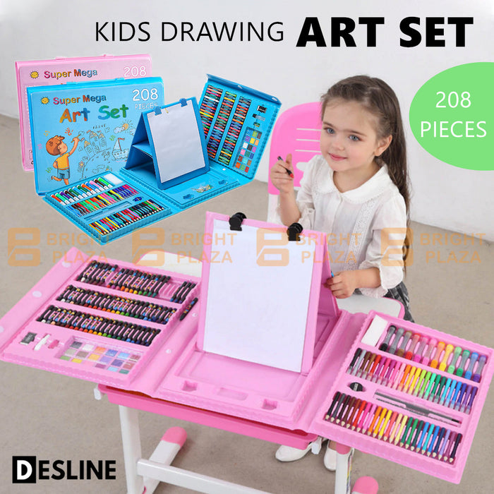 208PCS Kids Art Set Box Case Paint Draw Drawing Board Colour Pencils Pastels Artist Kit pop