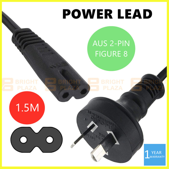 2 Pin Core Figure 8 IEC-C7 Power Lead AC Power Cord Cable Australian Mains Plug Slim