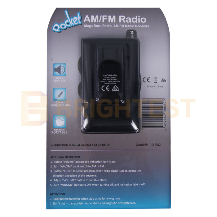 Pocket Portable Radio AM/FM Speaker Mega Bass Antenna Compact w/Earphones