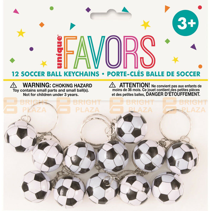 12pk Soccer Ball Keyrings Keychains Sports Birthday Party Loot Bag Favours Key Chain